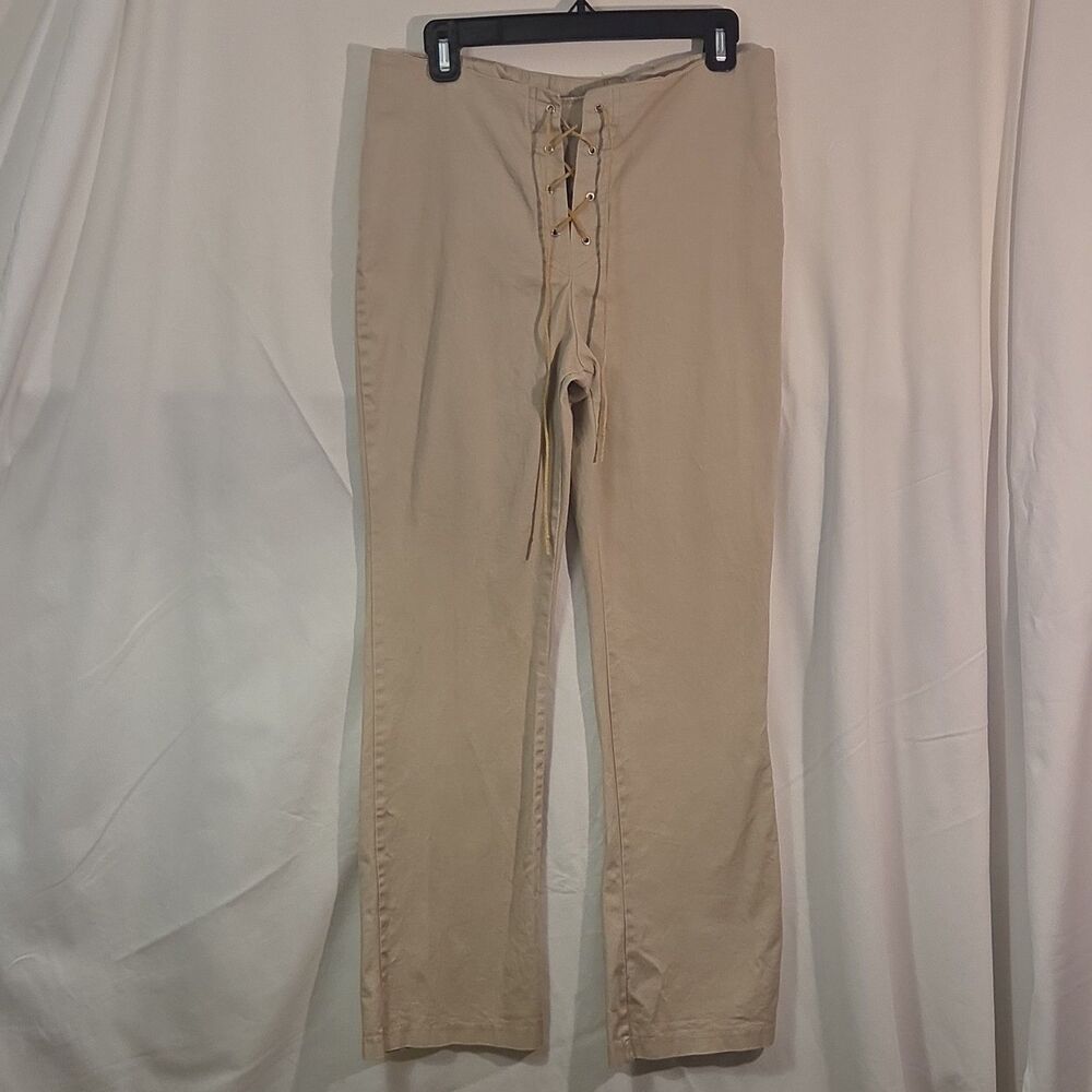 Zoey Beth Lace Up Pants Womens 33x29 Khaki Boho Festival Corset Front